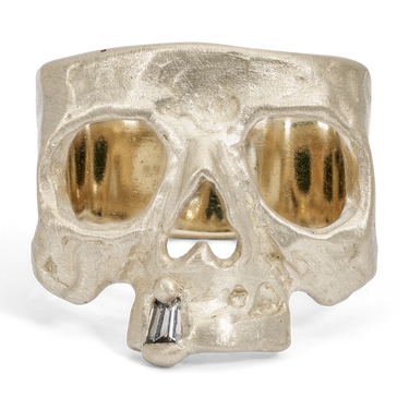 Diamond Snaggletooth Skull Ring in White - Made to Order